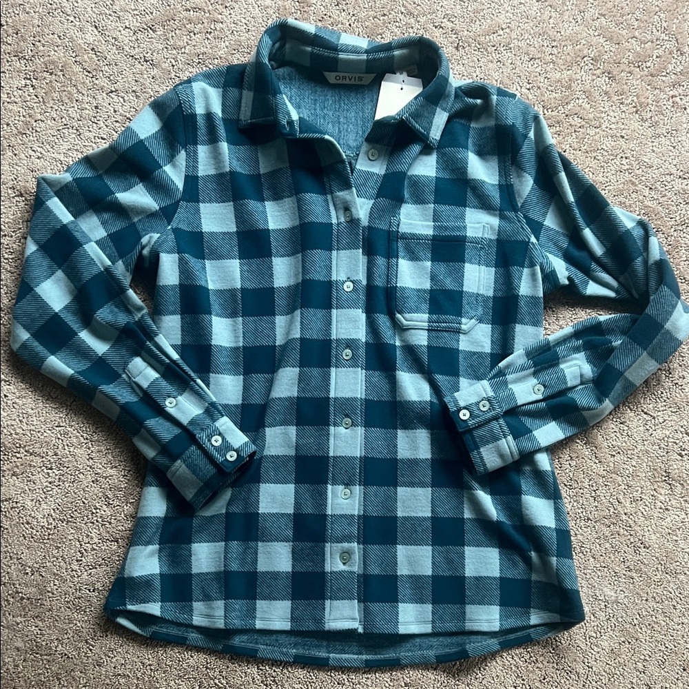 Orvis Blue and Dark Blue Plaid Shirt